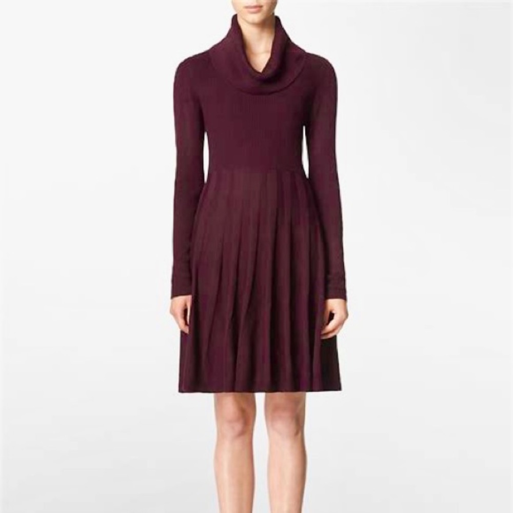 Pleated Cowl Neck Sweater Dress